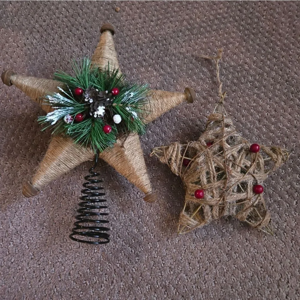 Primitive tree topper star and star ornament